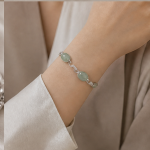 Oval Green Jade Station Bracelet in Sterling Silver - 图片 2
