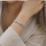 Oval Green Jade Station Bracelet in Sterling Silver - 图片 5