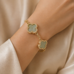 Green Jade Clover Station Bracelet in Gold Tone - 图片 2