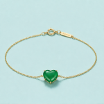 Green Agate Heart Bracelet on Fine Chain in Gold Tone