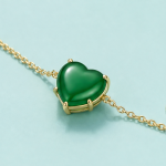 Green Agate Heart Bracelet on Fine Chain in Gold Tone - 图片 4