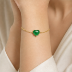 Green Agate Heart Bracelet on Fine Chain in Gold Tone - 图片 2