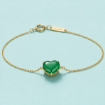 Green Agate Heart Bracelet on Fine Chain in Gold Tone - 图片 3