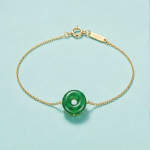 Green Agate Disc Bracelet on Fine Chain in Gold Tone
