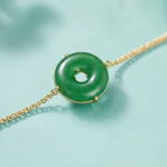 Green Agate Disc Bracelet on Fine Chain in Gold Tone - 图片 3