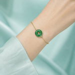 Green Agate Disc Bracelet on Fine Chain in Gold Tone - 图片 2