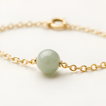 Single Green Jade Bead Bracelet on Fine Chain in Gold Tone - Image 4