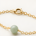 Single Green Jade Bead Bracelet on Fine Chain in Gold Tone - Image 3