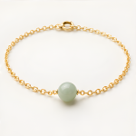 Single Green Jade Bead Bracelet on Fine Chain in Gold Tone