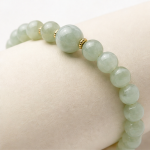 Pale Green Jade Beaded Bracelet with Magnetic Ball Clasp in Gold Tone - Image 4