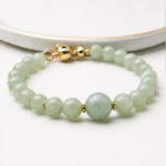 Pale Green Jade Beaded Bracelet with Magnetic Ball Clasp in Gold Tone - Image 3