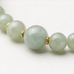 Pale Green Jade Beaded Bracelet with Magnetic Ball Clasp in Gold Tone - Image 6