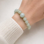 Pale Green Jade Beaded Bracelet with Magnetic Ball Clasp in Gold Tone - Image 5