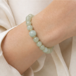 Pale Green Jade Beaded Bracelet with Magnetic Ball Clasp in Gold Tone - Image 2