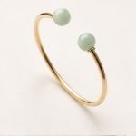 Open Cuff Bangle with Green Jade Bead Terminals in Gold Tone - Image 3