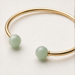 Open Cuff Bangle with Green Jade Bead Terminals in Gold Tone - Image 4