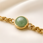 Oval Green Jade Cabochon Rope Chain Bracelet in Gold Tone - 图片 6