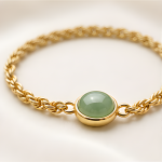 Oval Green Jade Cabochon Rope Chain Bracelet in Gold Tone - 图片 4