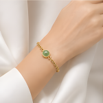 Oval Green Jade Cabochon Rope Chain Bracelet in Gold Tone - 图片 5