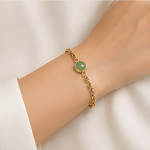 Oval Green Jade Cabochon Rope Chain Bracelet in Gold Tone - 图片 2