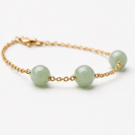 Triple Green Jade Bead Station Bracelet on Fine Chain in Gold Tone - Image 4