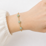 Triple Green Jade Bead Station Bracelet on Fine Chain in Gold Tone - Image 5