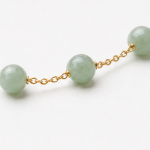Triple Green Jade Bead Station Bracelet on Fine Chain in Gold Tone - Image 6