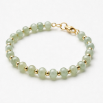 Green Jade and Gold Bead Bracelet in Gold Tone