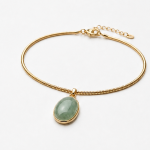 Oval Green Jade Drop Bracelet on Snake Chain in Gold Tone