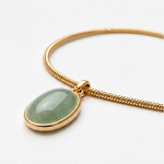 Oval Green Jade Drop Bracelet on Snake Chain in Gold Tone - Image 7