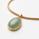 Oval Green Jade Drop Bracelet on Snake Chain in Gold Tone - Image 4