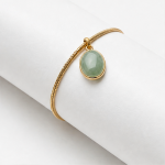 Oval Green Jade Drop Bracelet on Snake Chain in Gold Tone - Image 3