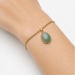 Oval Green Jade Drop Bracelet on Snake Chain in Gold Tone - Image 2