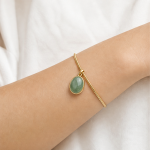 Oval Green Jade Drop Bracelet on Snake Chain in Gold Tone - Image 5