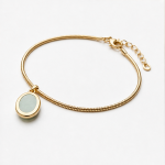 Oval Green Jade Drop Bracelet on Snake Chain in Gold Tone - Image 6
