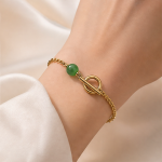 Green Jade Bead Toggle Bracelet in Gold Tone - 图片 5