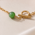 Green Jade Bead Toggle Bracelet in Gold Tone - 图片 6