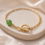 Green Jade Bead Toggle Bracelet in Gold Tone - 图片 3