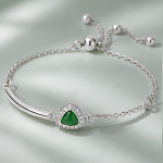 Trillion-Cut Green Agate Halo Bolo Bracelet in Sterling Silver