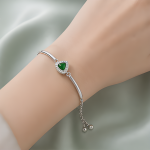 Trillion-Cut Green Agate Halo Bolo Bracelet in Sterling Silver - 图片 2