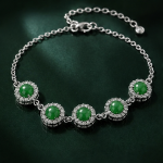 Green Jade Halo Station Bracelet in Sterling Silver