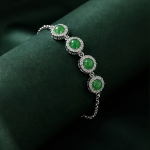 Green Jade Halo Station Bracelet in Sterling Silver - 图片 3