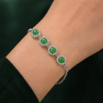 Green Jade Halo Station Bracelet in Sterling Silver - 图片 2