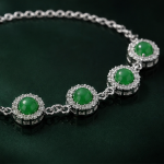 Green Jade Halo Station Bracelet in Sterling Silver - 图片 7