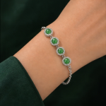 Green Jade Halo Station Bracelet in Sterling Silver - 图片 5
