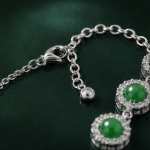 Green Jade Halo Station Bracelet in Sterling Silver - 图片 6
