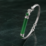 Green Agate Bar Bracelet with Bezel Accents in Sterling Silver - 图片 3