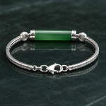 Green Agate Bar Bracelet with Bezel Accents in Sterling Silver - 图片 4