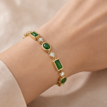 Mixed-Cut Green Agate and Cubic Zirconia Line Bracelet in Gold Tone - Image 2
