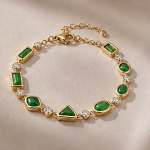 Mixed-Cut Green Agate and Cubic Zirconia Line Bracelet in Gold Tone
